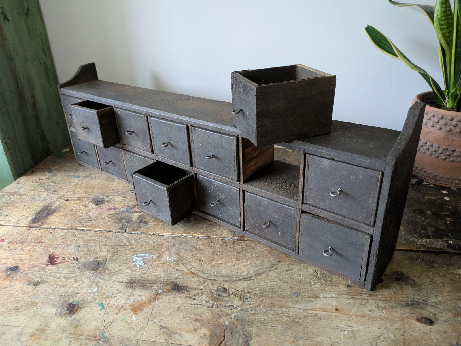 Antique Vtg Apothecary Drawers Scratch Built Garage Workshop Engineers Pigeon 