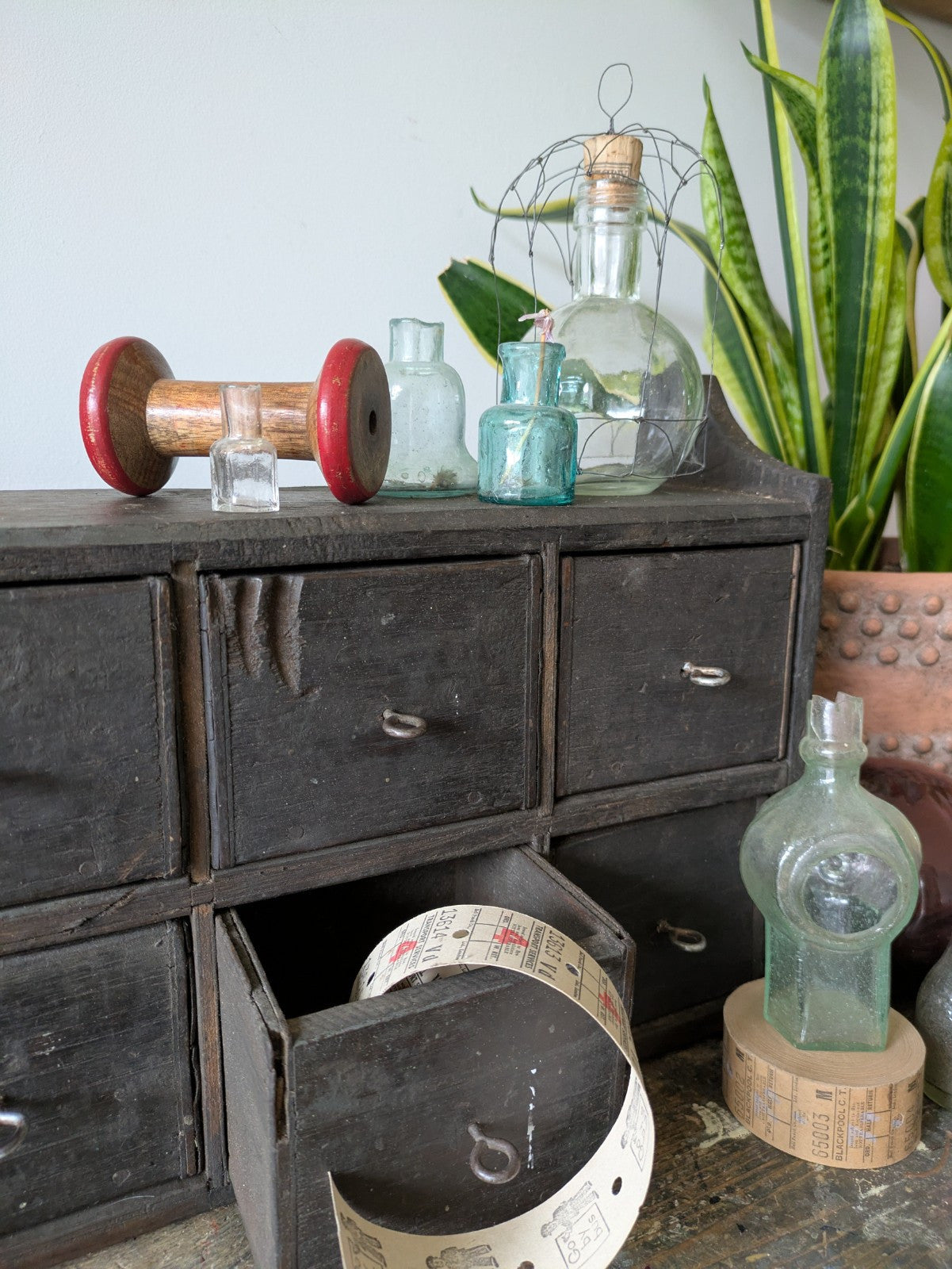 Antique Vtg Apothecary Drawers Scratch Built Garage Workshop Engineers Pigeon 