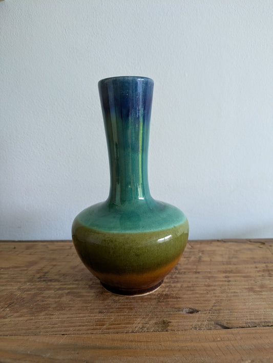 Vintage Rare Wellow Pottery Vase Bud Brown Turquoise Blue Ceramic Multicoloured 