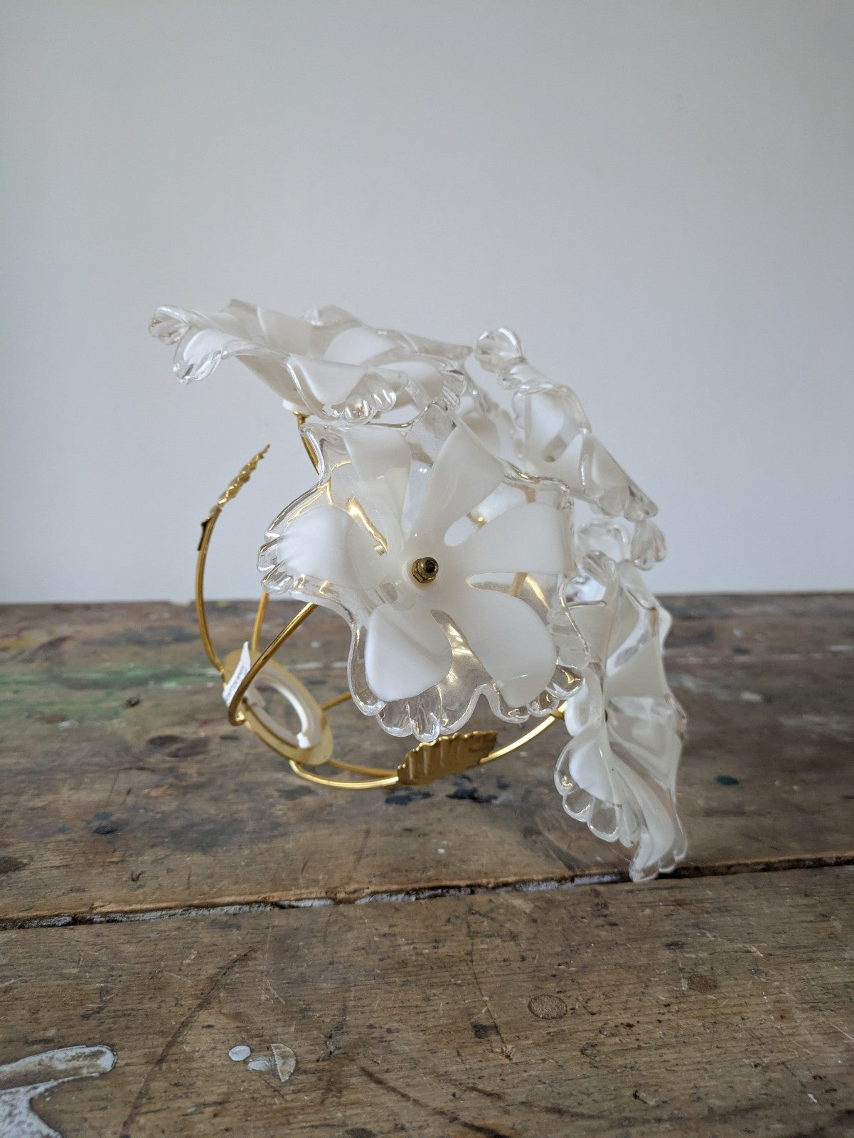 Vintage Retro Ceiling Shade White & Gold Floral Design Acrylic Prop Lighting 