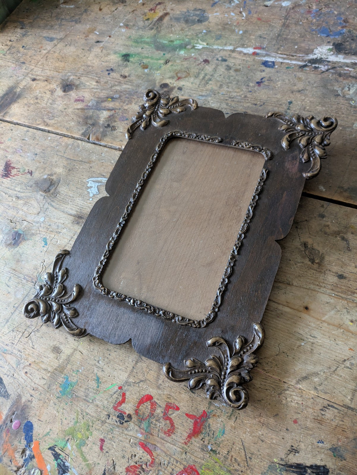 Victorian Picture Photo Frame Scroll Dark Wood Antique Prop Glass Original Rare
