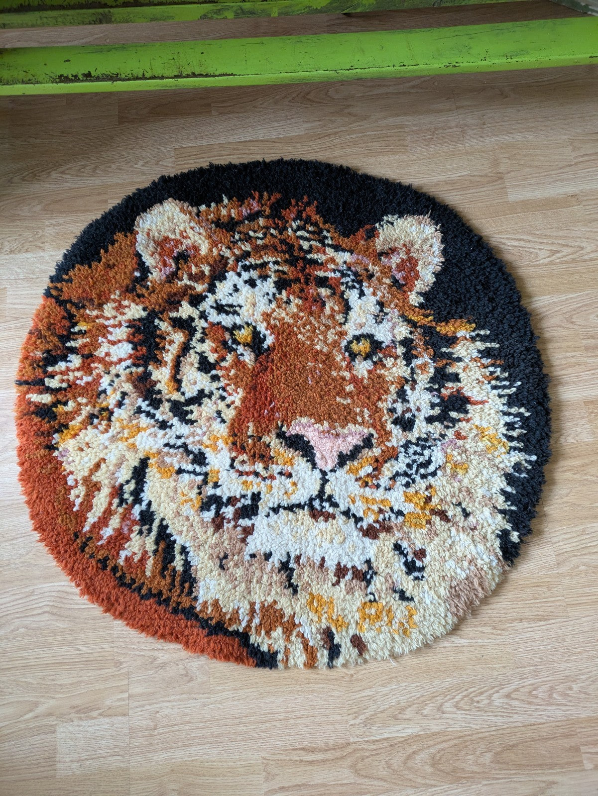 Vintage Scandinavian Ryamatta Mid Century Latch Hook Wool Tiger Rug Mat Handmade
