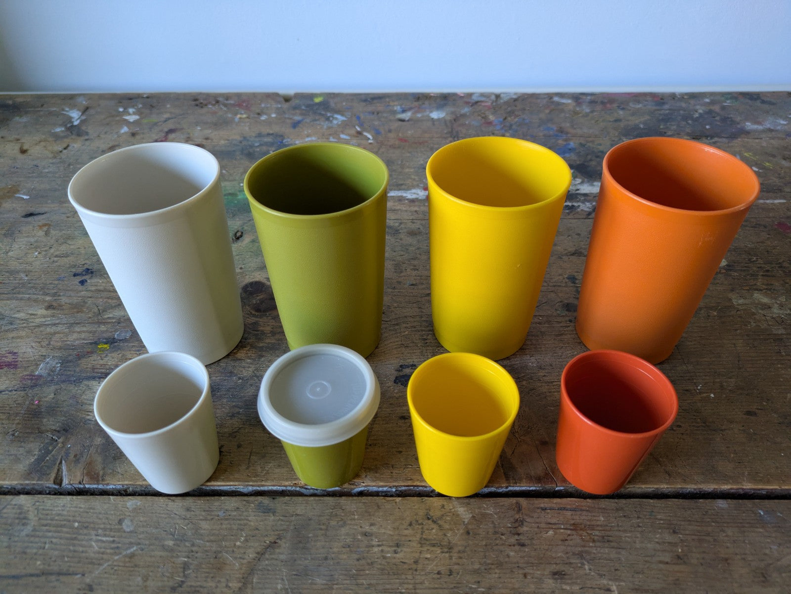 8 Vintage Tupperware Tumblers Large And Small Camping Retro Prop TV Film Colour