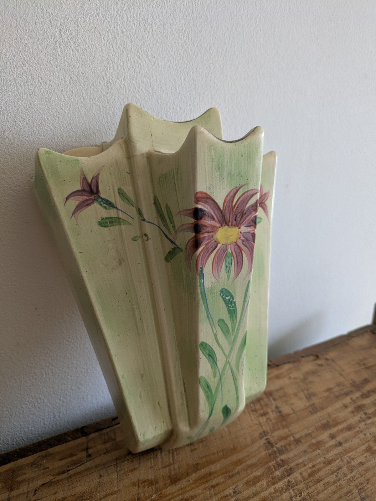Vintage RARE Arthur Wood Floral / Flower Large Art Deco Single Wall Pocket Vase