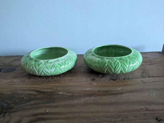 Set of 2 Wedgwood Unicorn Vintage Green Leaf Vanity Dishes Bowls Dressing Table