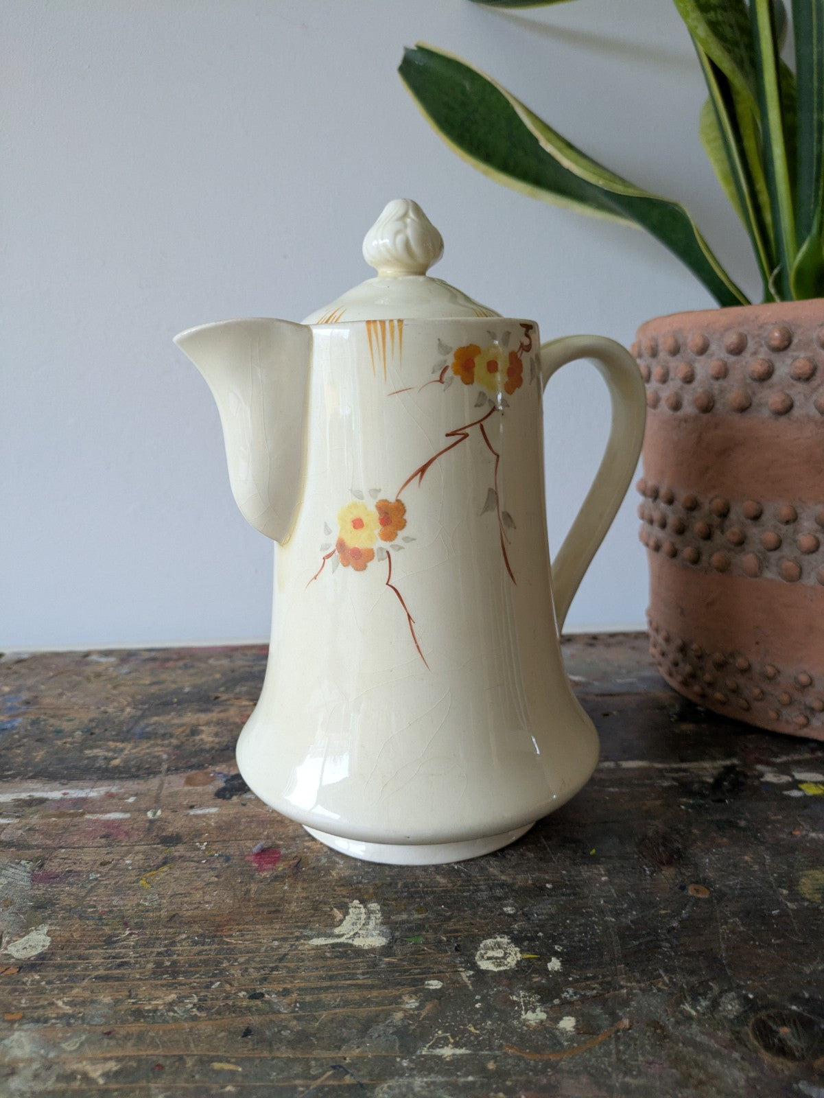 Vintage Grindley Cream Petal Coffee Pot Ceramic Art Deco 1 Litre 1930s Original 