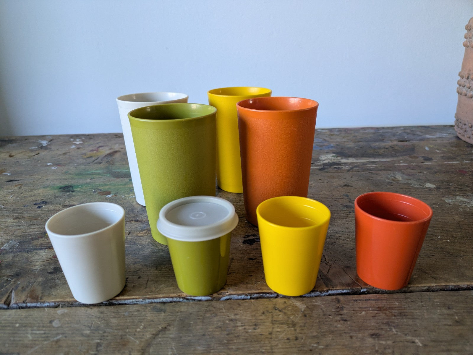 8 Vintage Tupperware Tumblers Large And Small Camping Retro Prop TV Film Colour