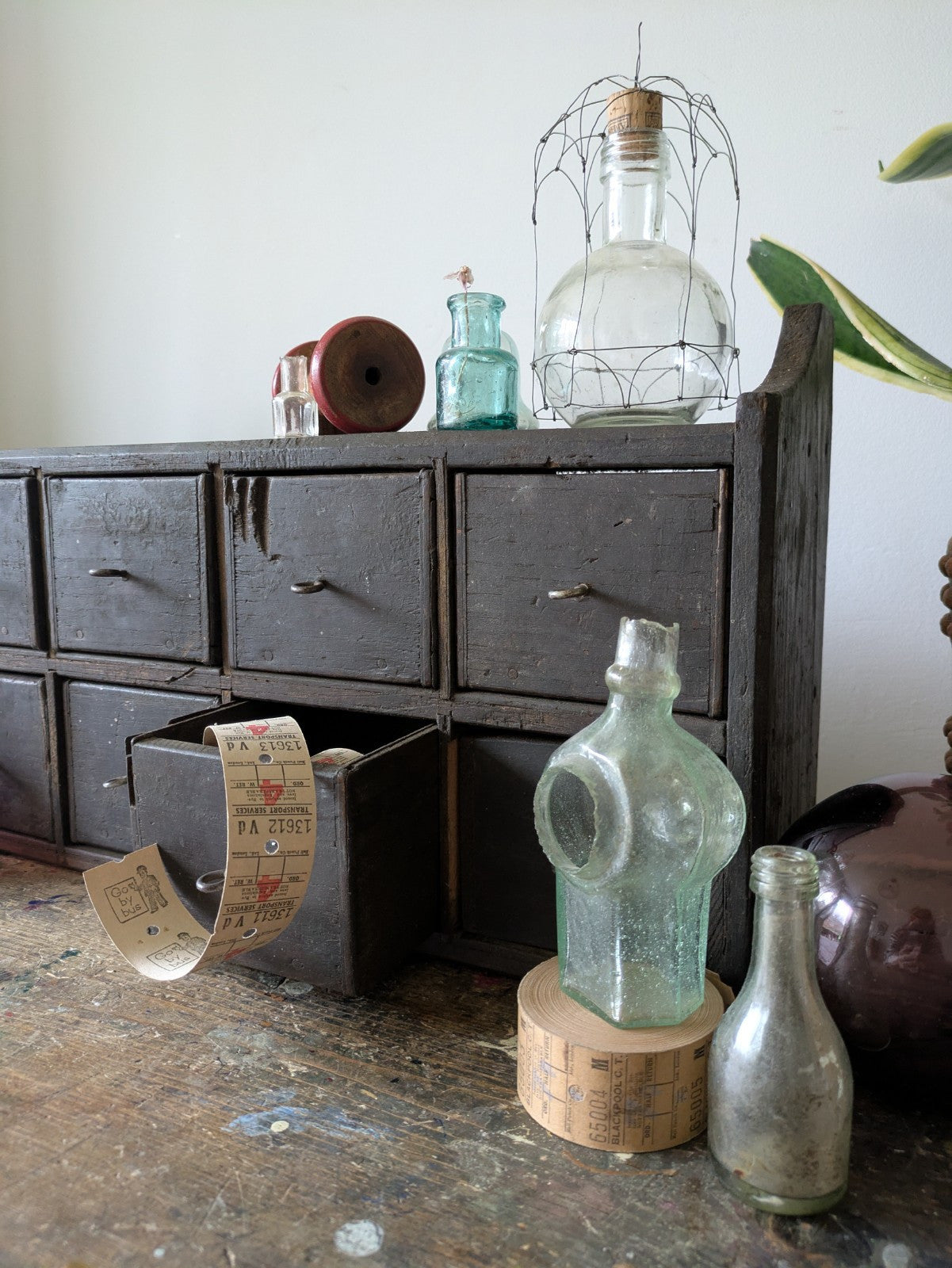 Antique Vtg Apothecary Drawers Scratch Built Garage Workshop Engineers Pigeon 