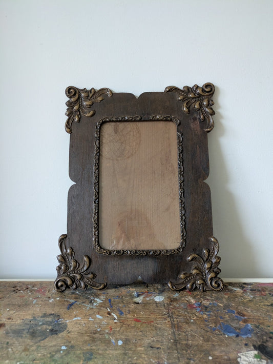 Victorian Picture Photo Frame Scroll Dark Wood Antique Prop Glass Original Rare