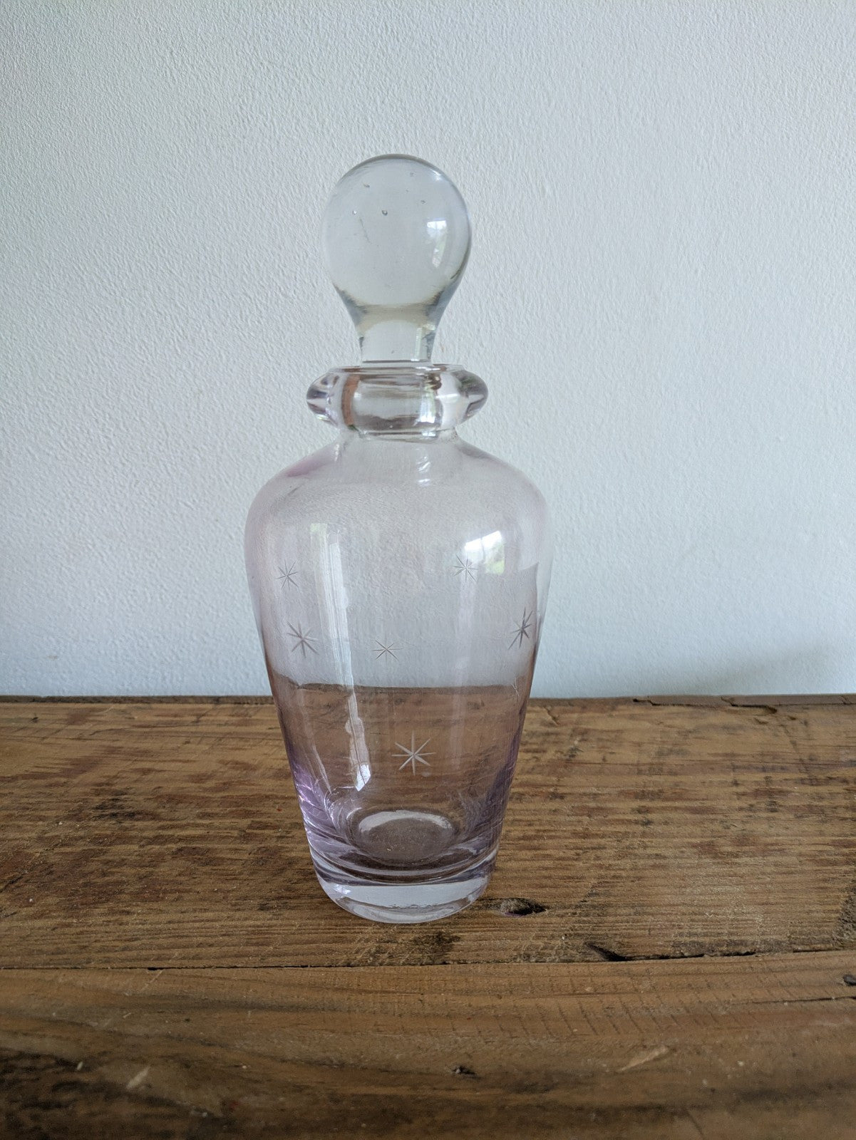 VINTAGE HAND MADE PURPLE ART GLASS VASE WITH ETCHED STARS Perfume Bottle Stopper