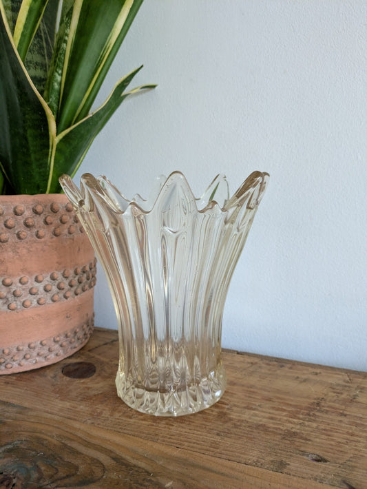 Vintage Art Deco Sowerby Champagne Pressed Glass Sunburst Splash 1930s Vase Vgc