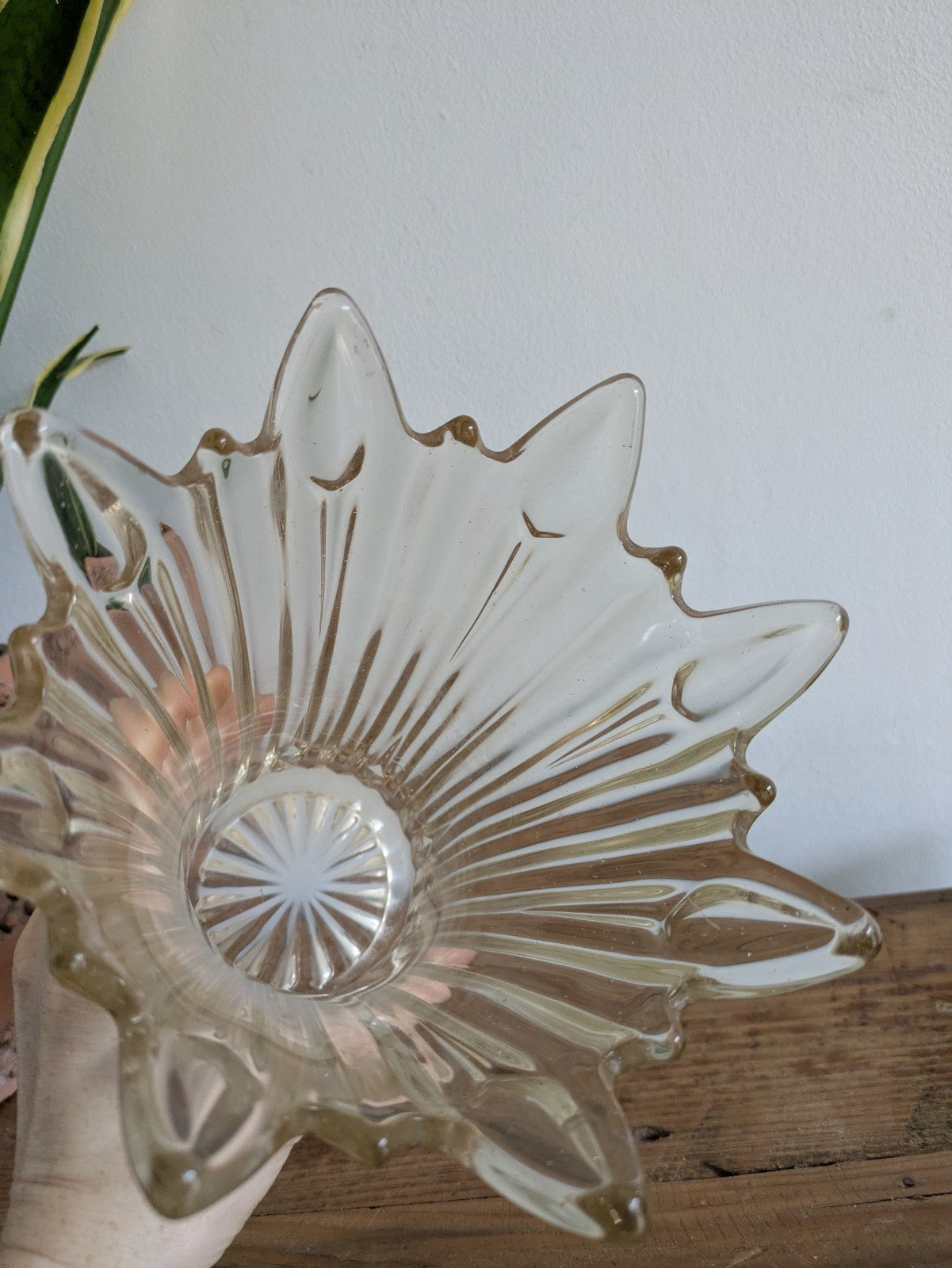 Vintage Art Deco Sowerby Champagne Pressed Glass Sunburst Splash 1930s Vase Vgc