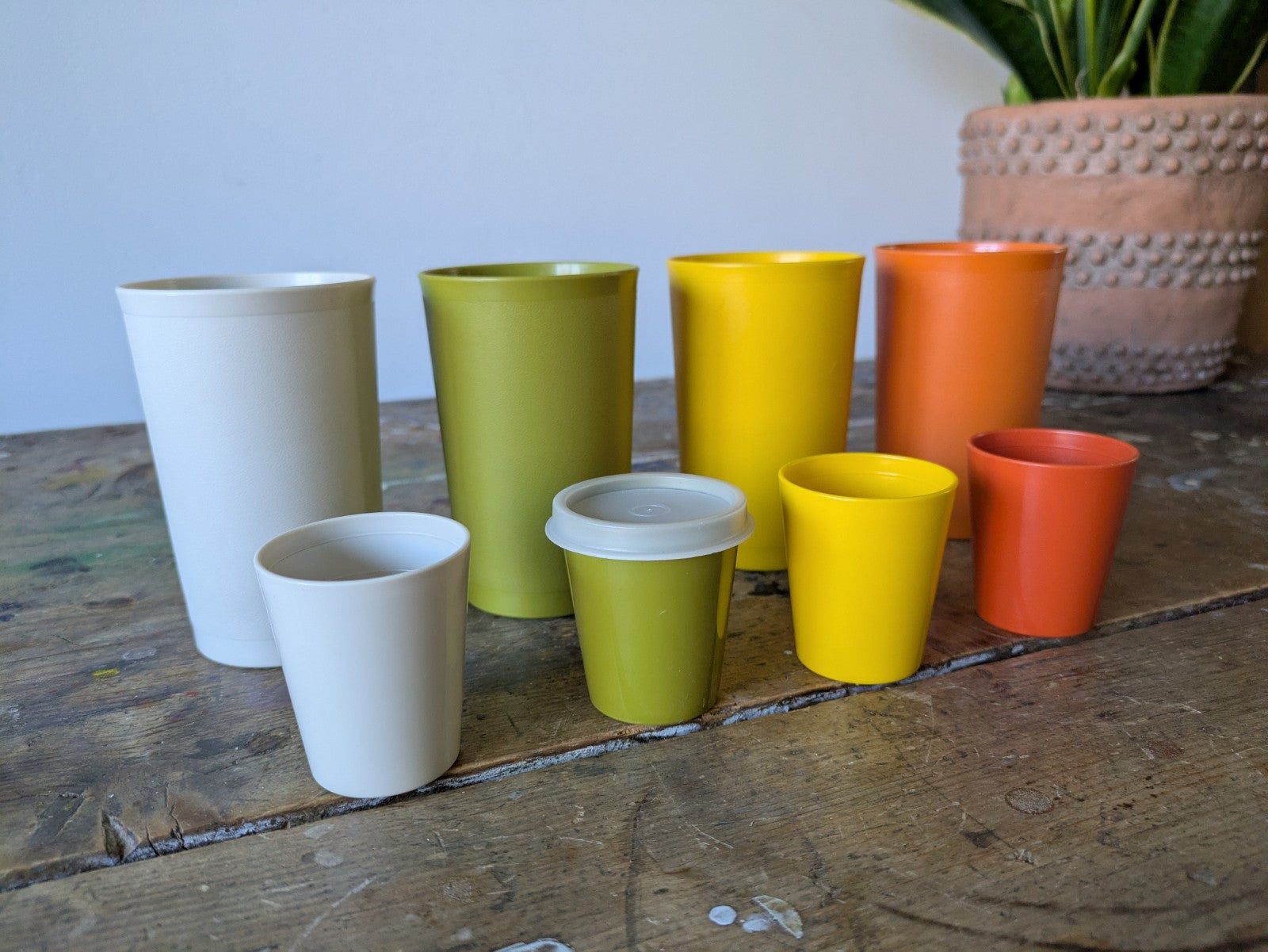 8 Vintage Tupperware Tumblers Large And Small Camping Retro Prop TV Film Colour