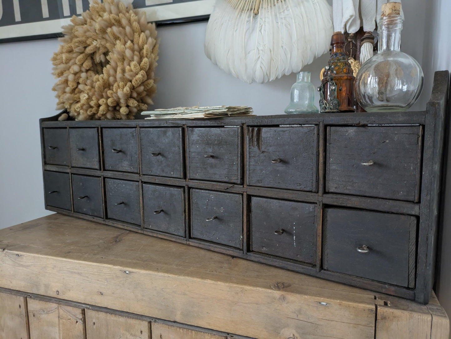 Antique Vtg Apothecary Drawers Scratch Built Garage Workshop Engineers Pigeon 