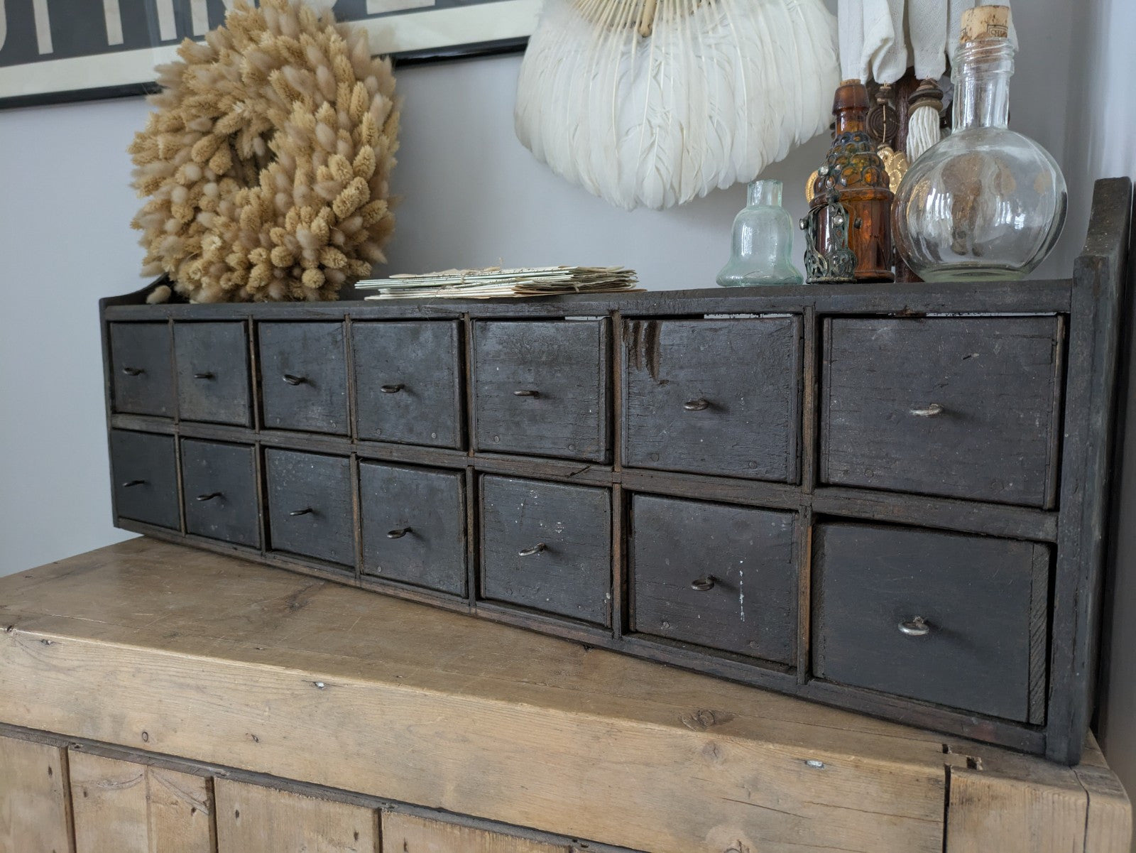 Antique Vtg Apothecary Drawers Scratch Built Garage Workshop Engineers Pigeon 