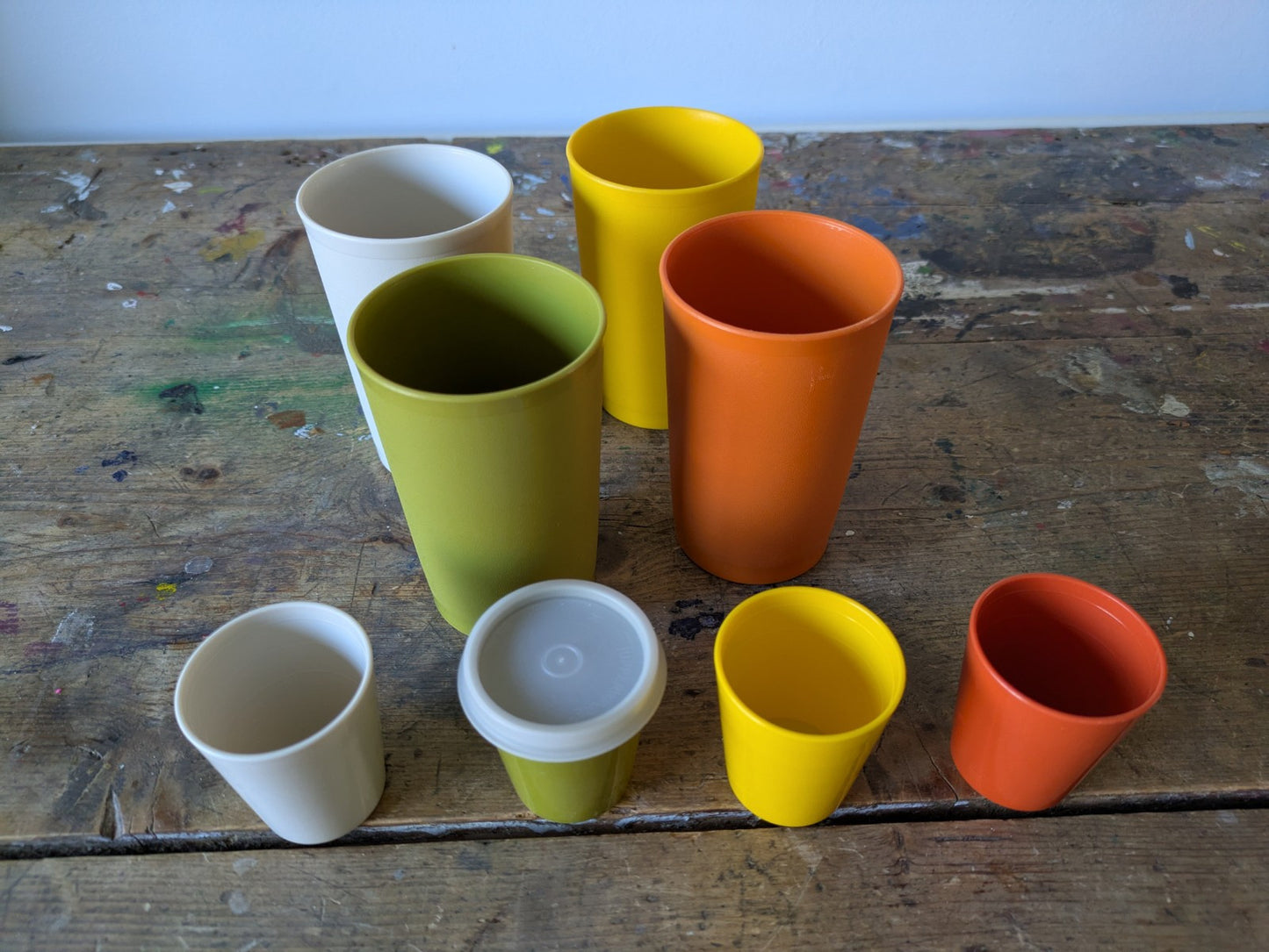 8 Vintage Tupperware Tumblers Large And Small Camping Retro Prop TV Film Colour