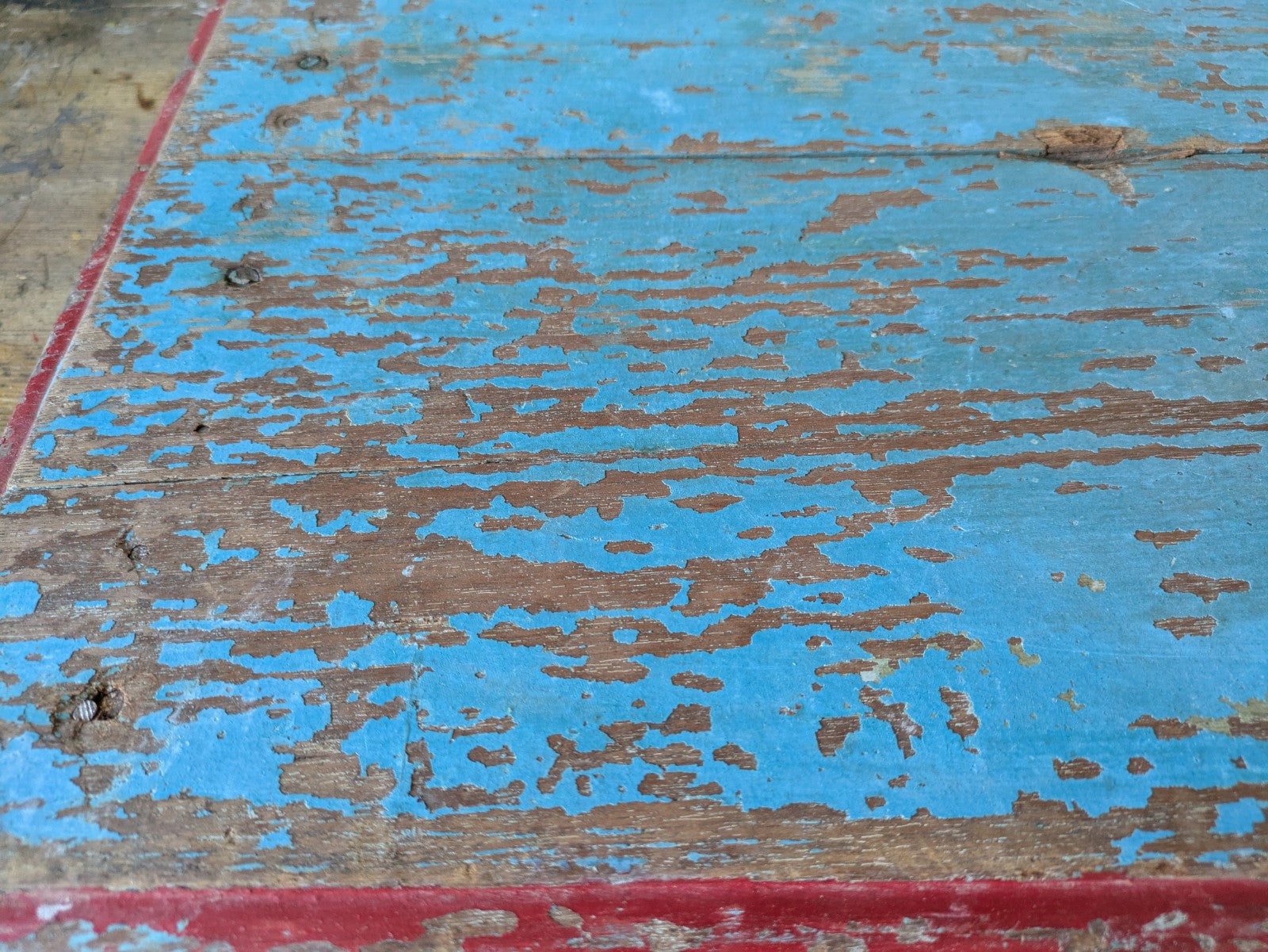 Antique Wooden Bajot Floor Sitting Stool Blue Old Hand Crafted Serving Board Vtg