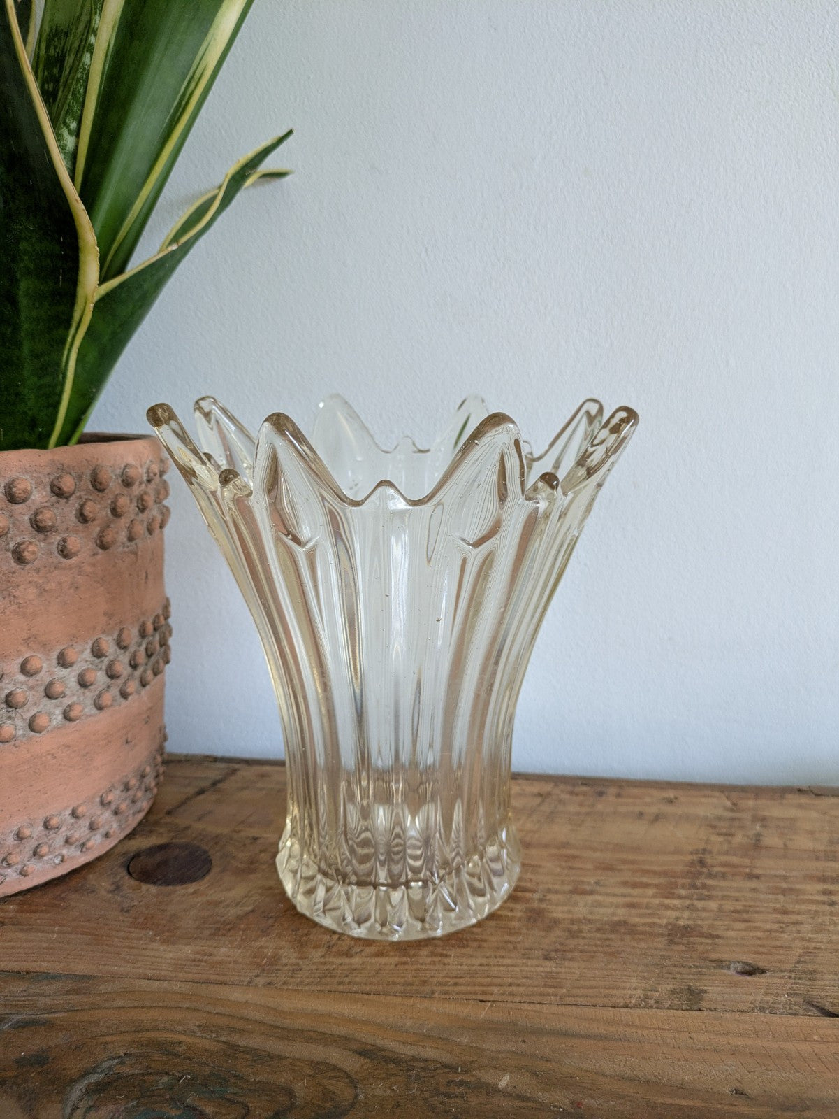 Vintage Art Deco Sowerby Champagne Pressed Glass Sunburst Splash 1930s Vase Vgc