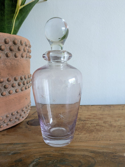 VINTAGE HAND MADE PURPLE ART GLASS VASE WITH ETCHED STARS Perfume Bottle Stopper