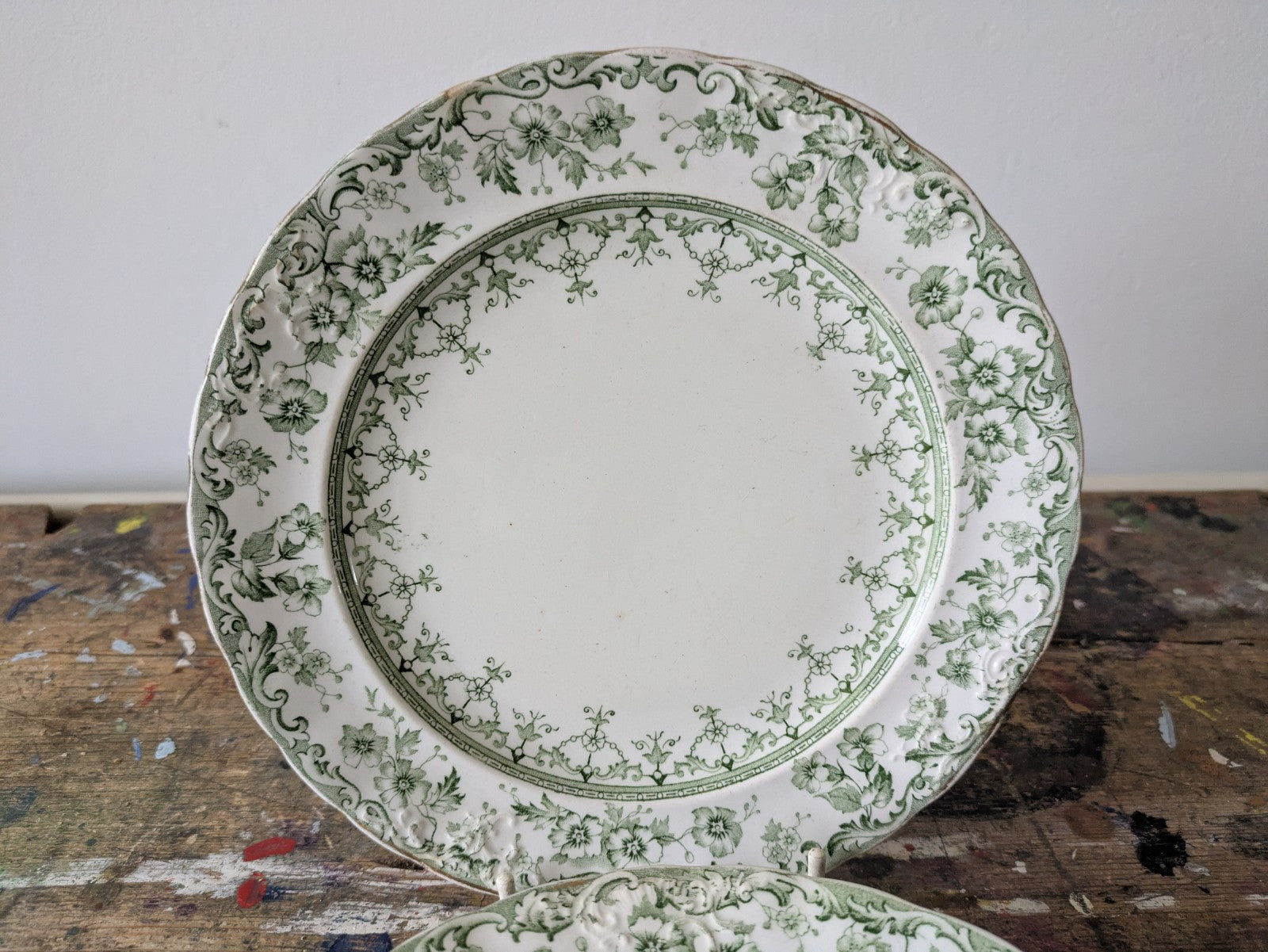 6 Rare Antique S.Hancock & Sons Warwick Side Plates Green Floral Serving Prop