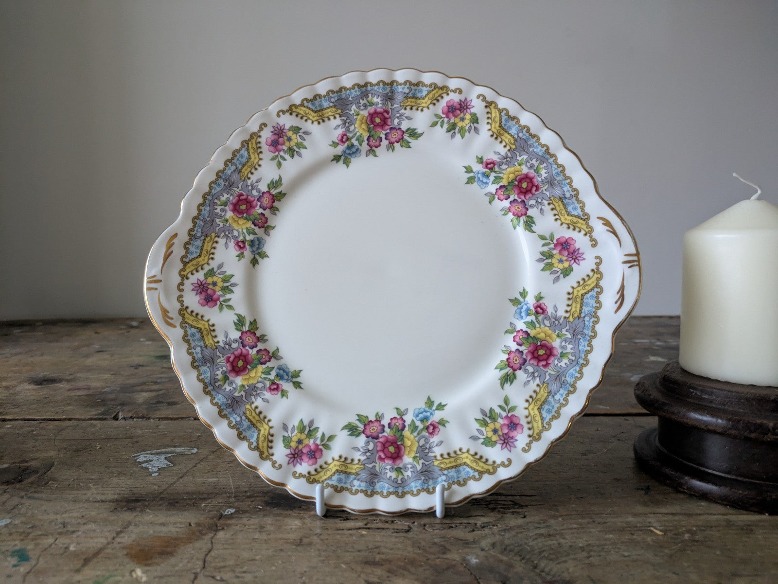 Vintage Royal Stafford UK Regency fine bone china cake plate Vgc Props Serving 