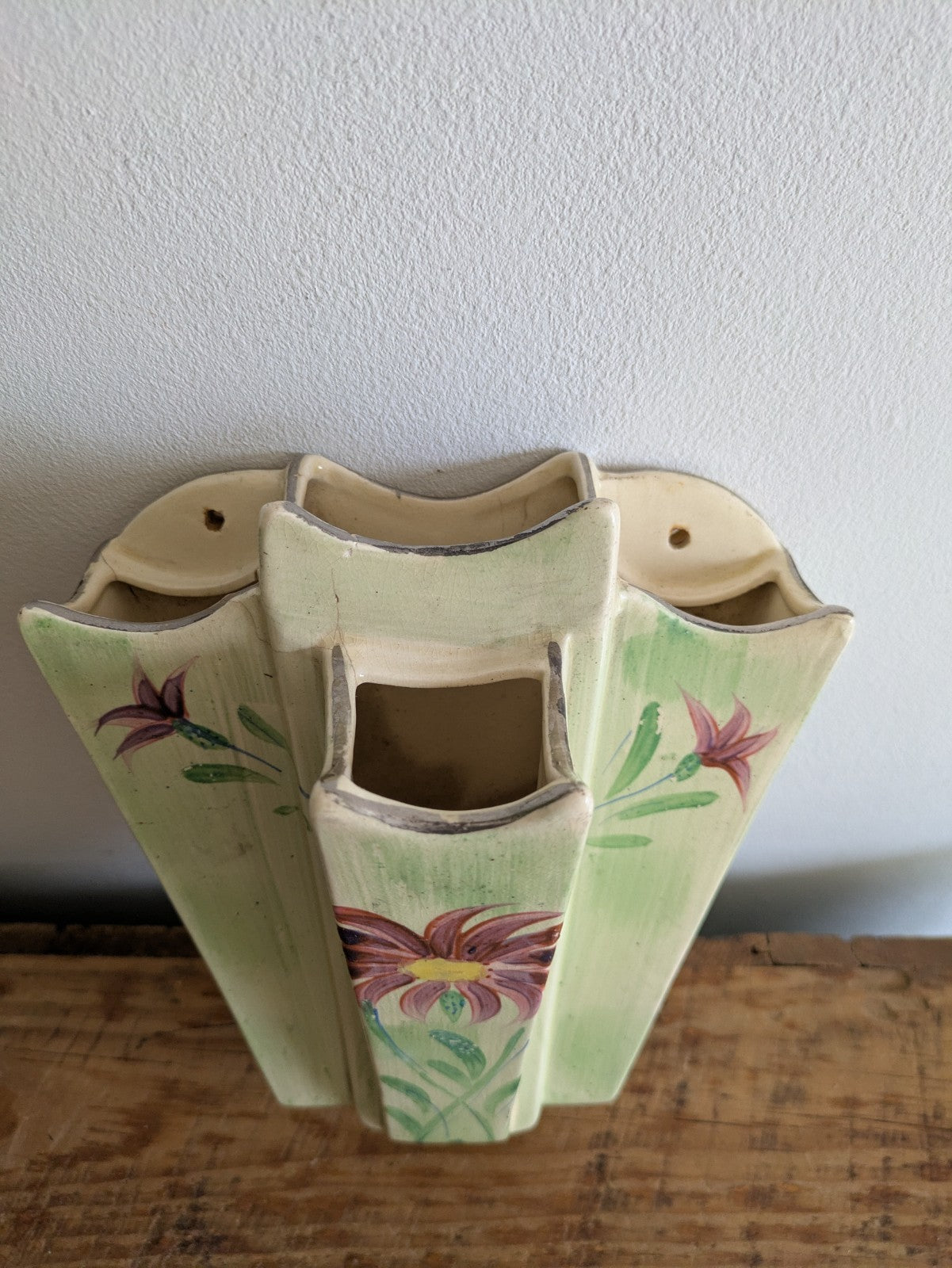 Vintage RARE Arthur Wood Floral / Flower Large Art Deco Single Wall Pocket Vase