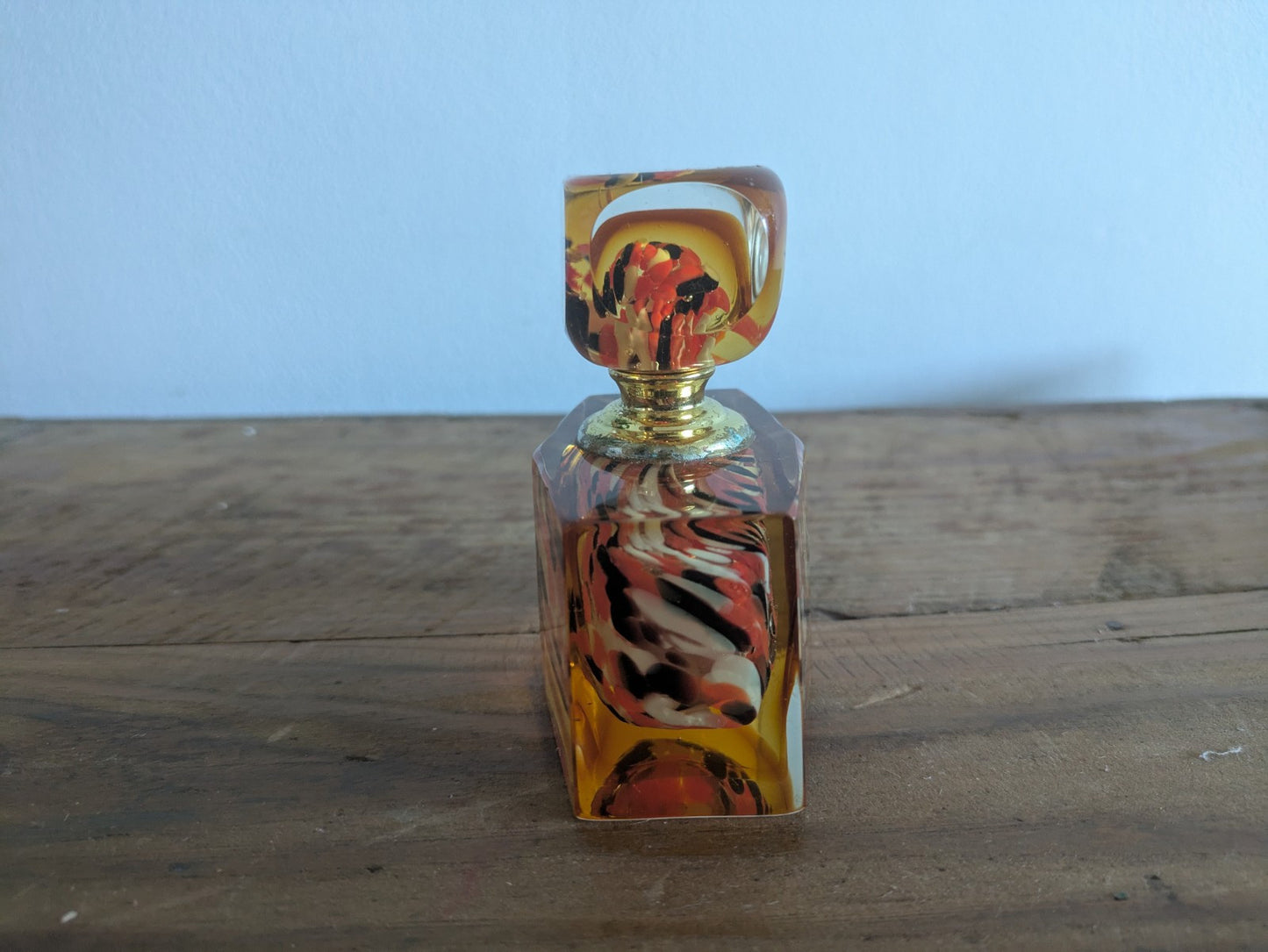 Vintage Retro Murano Glass Art Perfume Bottle Complete Orange Stopper Dauber Vgc