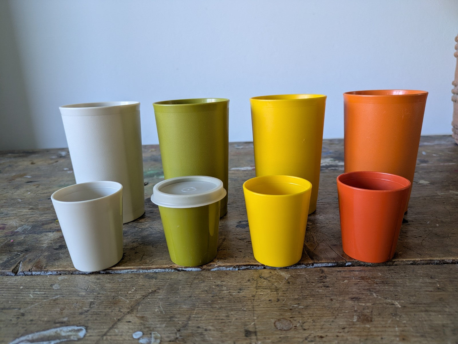 8 Vintage Tupperware Tumblers Large And Small Camping Retro Prop TV Film Colour