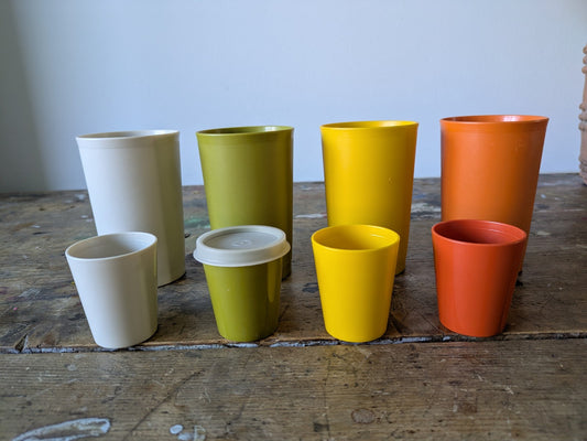 8 Vintage Tupperware Tumblers Large And Small Camping Retro Prop TV Film Colour