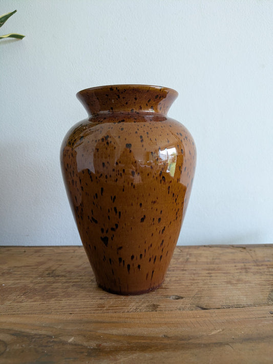 Vintage Denby Studio Pottery Vase Glazed Mid Century Speckled Brown Florist Vgc